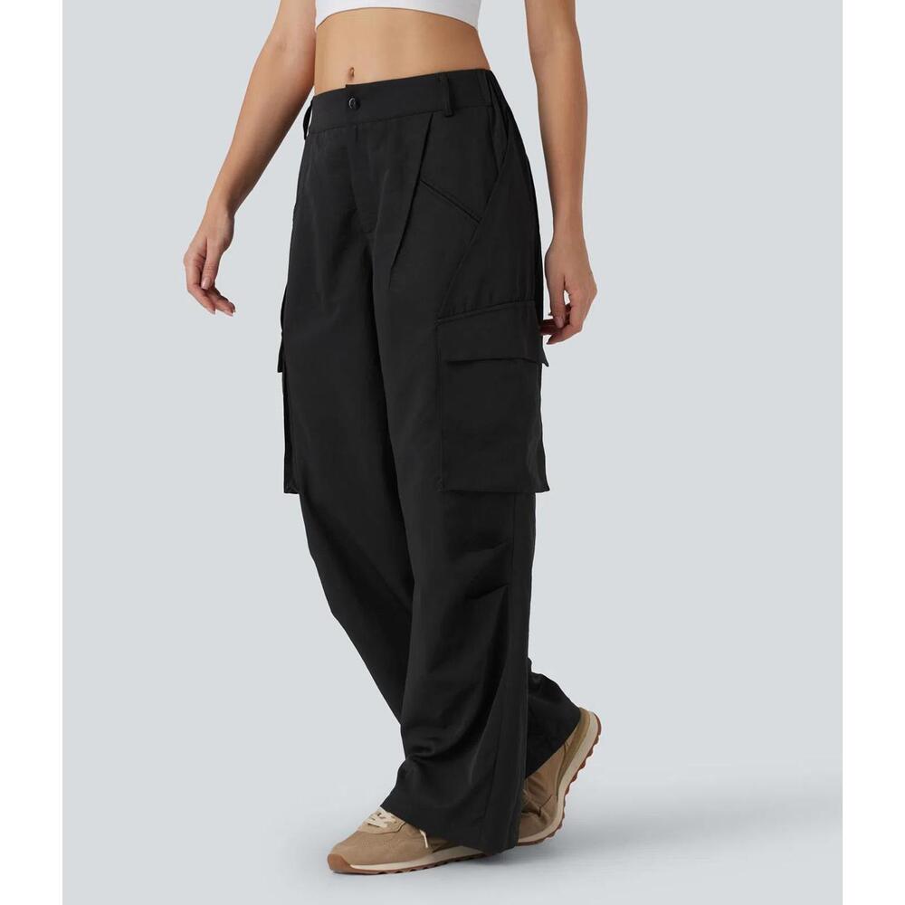 NWT Halara Mid Rise Button Zipper Wide Leg Cargo Pants - Medium - Picture 3 of 8